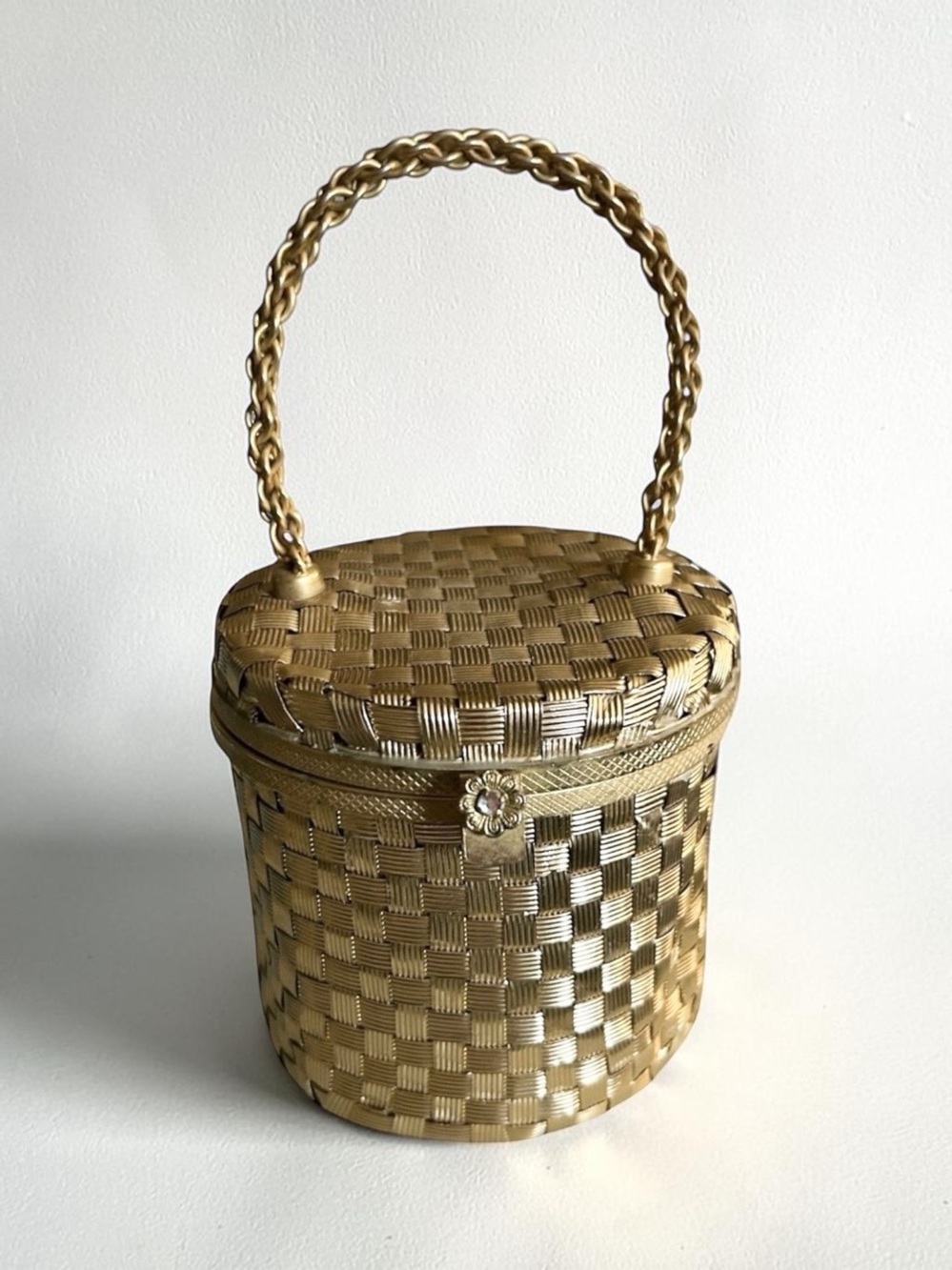 Vintage Gold Tone Woven Metal Basket Mini Bag Evening Purse Circa 1960’s
